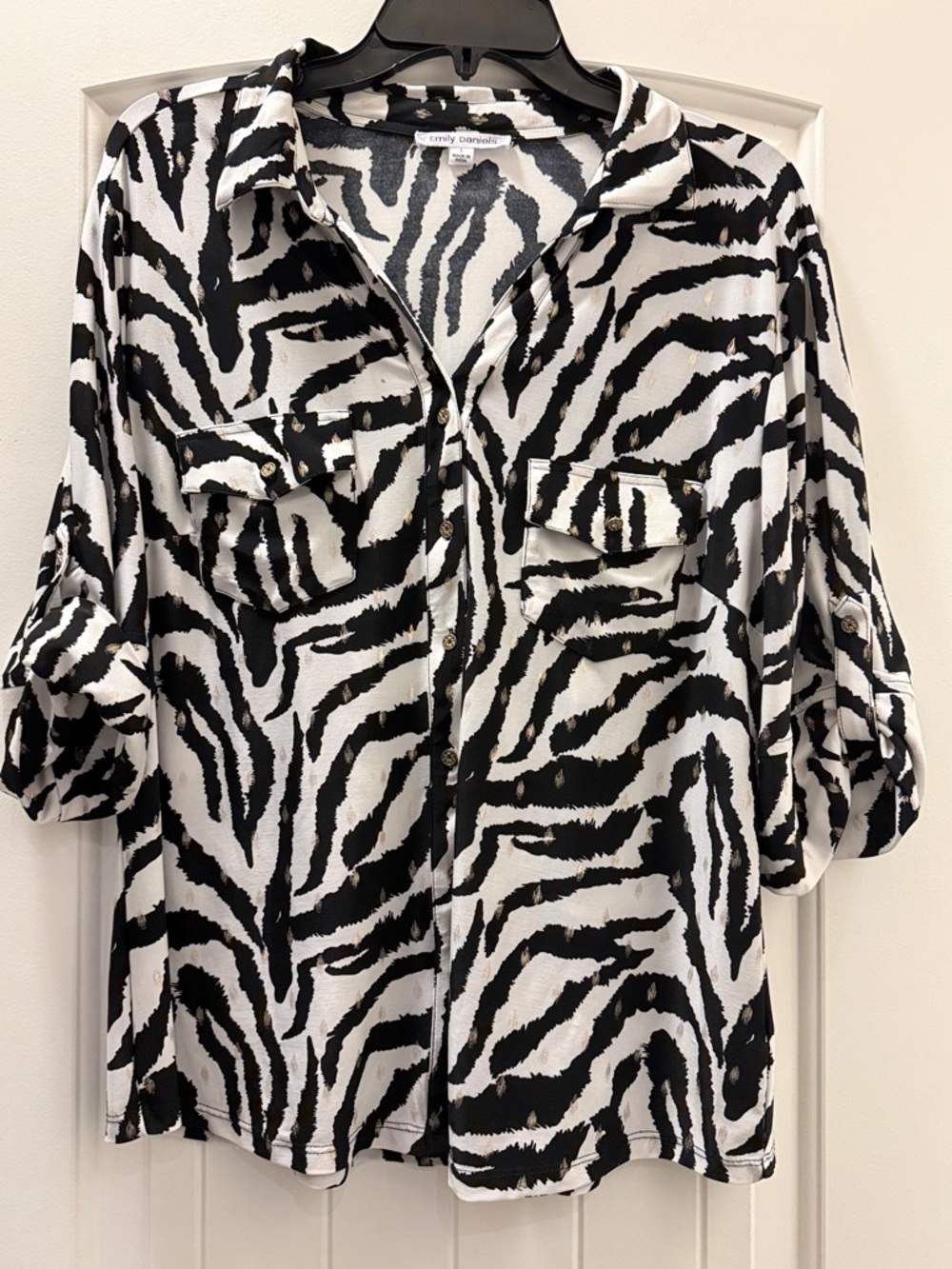 Emme White & Black Zebra Print Button-Front Shirt